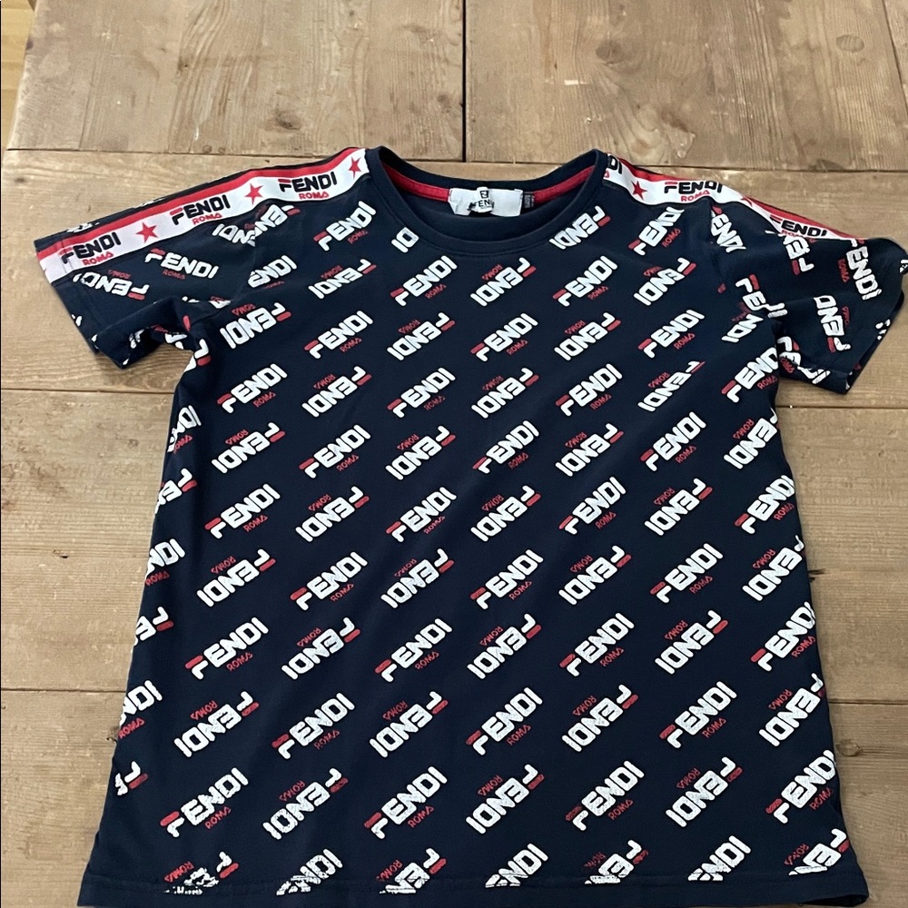 Fendi Kids Navy and Red Logo Tee